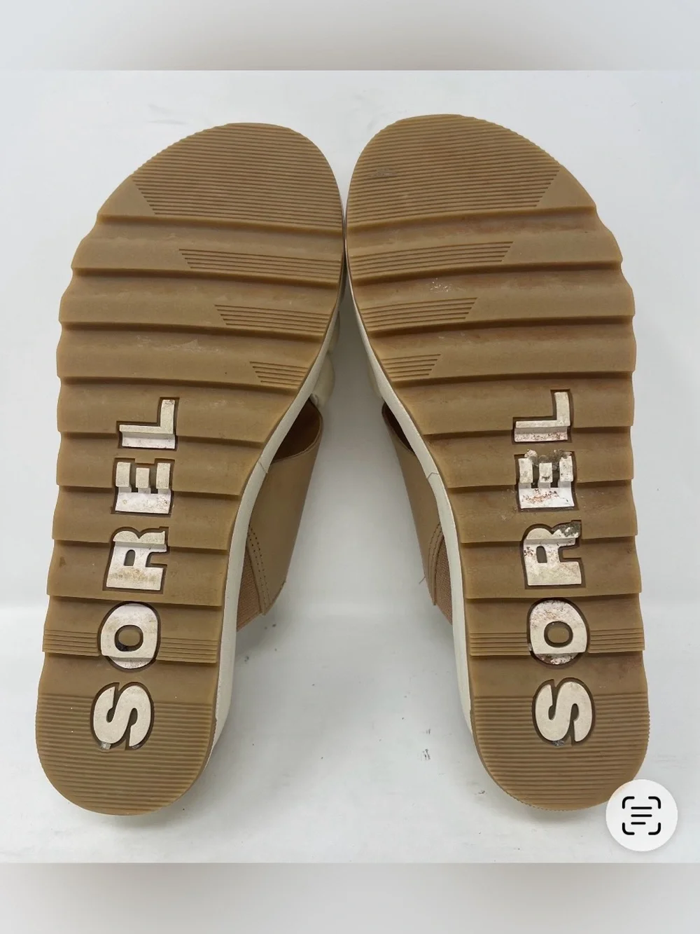 Sorel Cream and Tan Padded Platform Slide Wedge Sandal Size 6.5